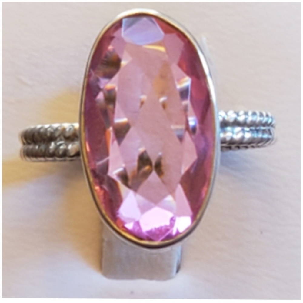Genuine 12ct faceted Pink Kunzite Ring Size 7.5